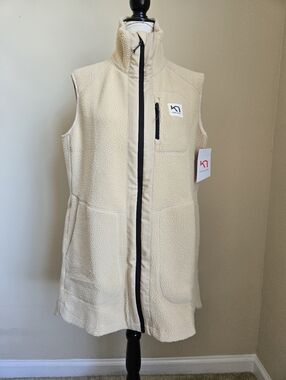 Kari Traa Sanne Pile Vesst Long Womens L Oatmeal Full Zip